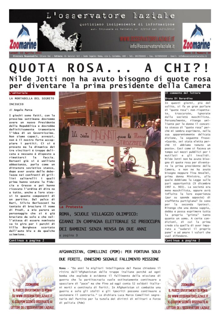 L'osservatore d'Italia edizione del 15 Aprile 2013